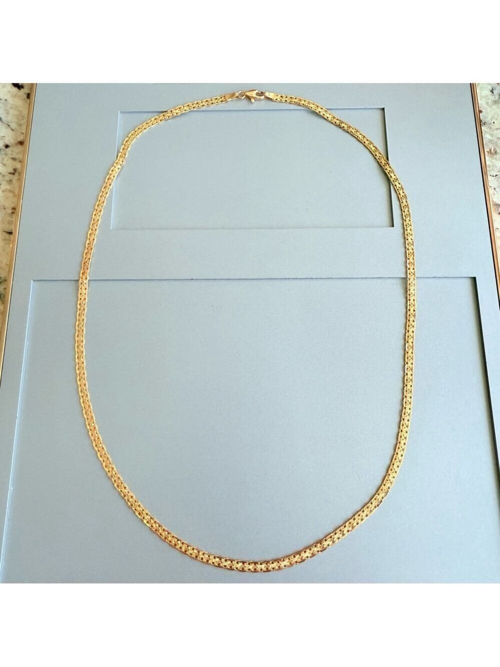 14K Solid Gold Diamond Cut Bismark Flat 2 Sided Chain Necklace 23.5 inch… - Picture 3 of 7